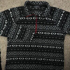 Eddie Bauer Women's Black White Fair Isle Print Fleece Jacket 1/4 Zip 2XL